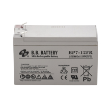 12V 7Ah Batterie au plomb (AGM) ignifuge, B.B. Battery BP7-12FR, VdS, difficilement inflammable, 151x65x93 mm (Lxlxh), Borne T2 Faston 250 (6,3 mm)