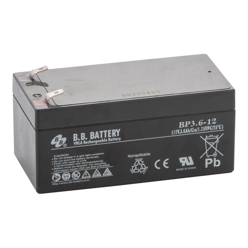 12V 3.6Ah Batterie au plomb (AGM), B.B. Battery BP3.6-12, 134x67x60 mm  (Lxlxh), Borne