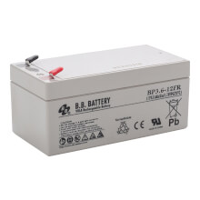 12V 3.6Ah Batterie au plomb (AGM), B.B. Battery BP3.6-12, difficilement inflammable, 134x67x60 mm (Lxlxh), Borne T1 Faston 187 (4,8 mm)