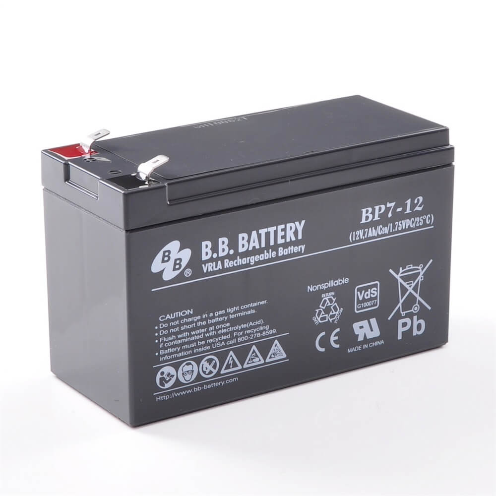 12V 7Ah Batterie au plomb (AGM), B.B. Battery BP7-12, VdS, 151x65x93 mm  (Lxlxh), Borne T2