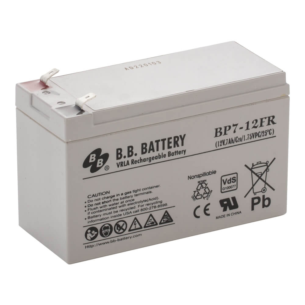 12V 7Ah Batterie au plomb (AGM) ignifuge, B.B. Battery BP7-12FR