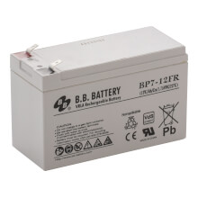 12V 7Ah Batterie au plomb (AGM), B.B. Battery BP7-12FR, VdS, difficilement inflammable, remplace e.a. Panasonic LC-V127R2PG1