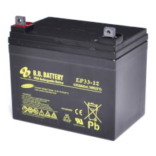 12V 33Ah Batterie au plomb (AGM), B.B. Battery EP33-12, 195x129x155 mm (Lxlxh), Borne B7 (Vis crou M6)