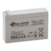 12V 4.2Ah Batterie au plomb (AGM), B.B. Battery HR4.2-12FR, VdS, difficilement inflammable, 140x39x100 mm (Lxlxh), Borne T2 Faston 250 (6,3 mm)
