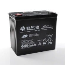 12V 55Ah Batterie au plomb (AGM), B.B. Battery MPL55-12, 228x139x200 mm (Lxlxh), Borne I2 (Insert M6)