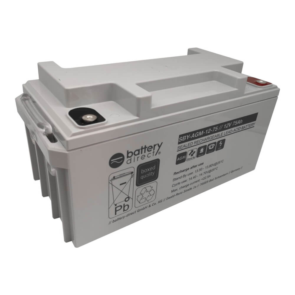 12V 75Ah Batterie au plomb, 350x166x174 mm (Lxlxh), Borne I2 (Insert M6)