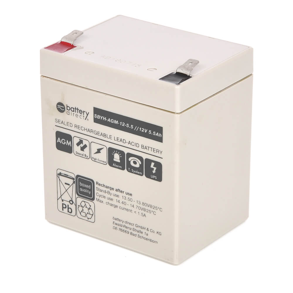 12V 5.5Ah Batterie au plomb, battery-direct SBYH-AGM-12-5.5, 90x70x101 mm  (Lxlxh), Borne